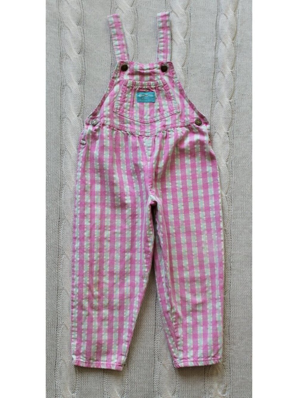 Vintage 1990s OSH KOSH B'GOSH Girls Overalls Pink Blue Plaid Vestbak USA, Size 5